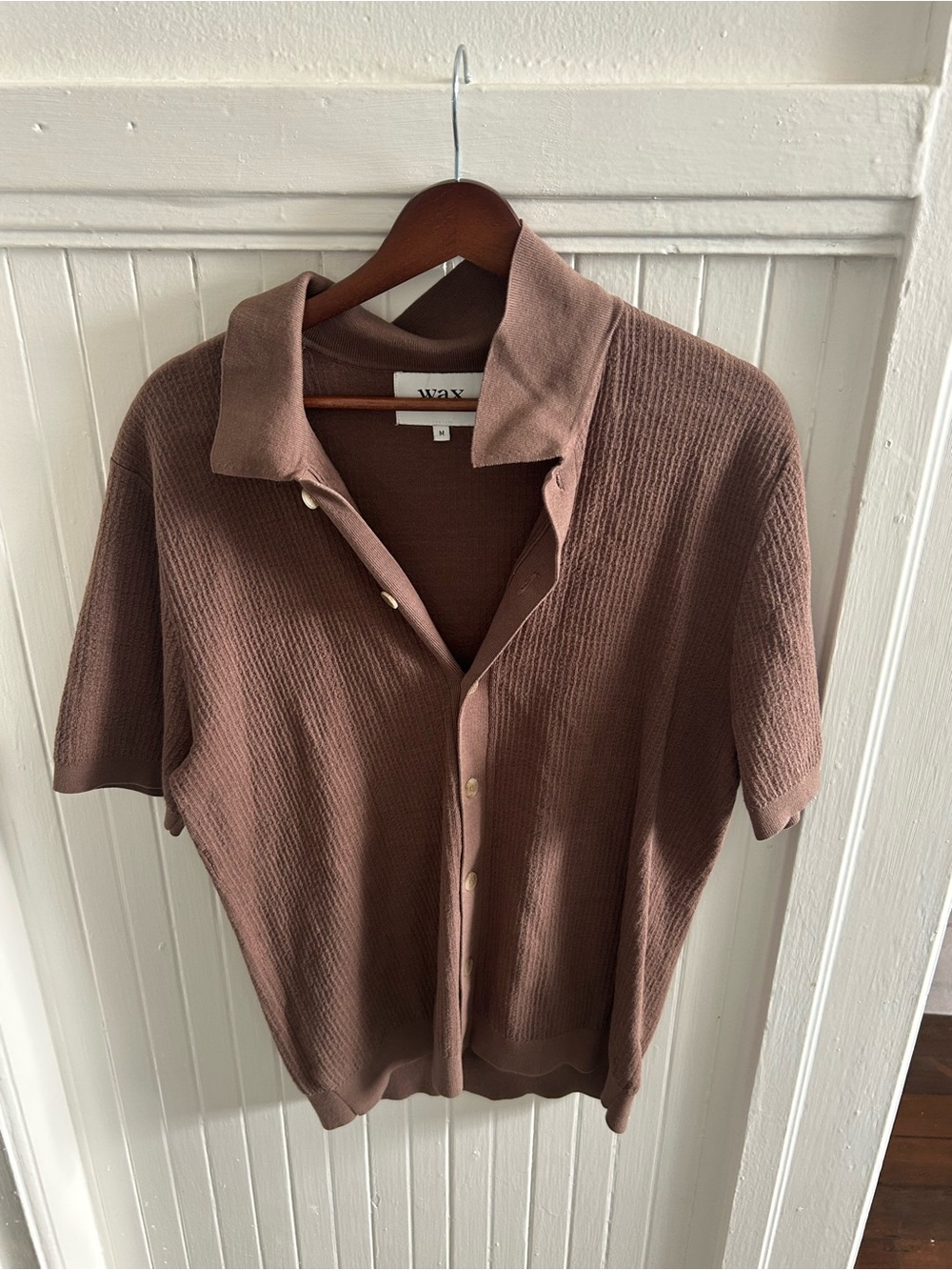 Wax Brown Short-Sleeve Button-Down Knit Shirt